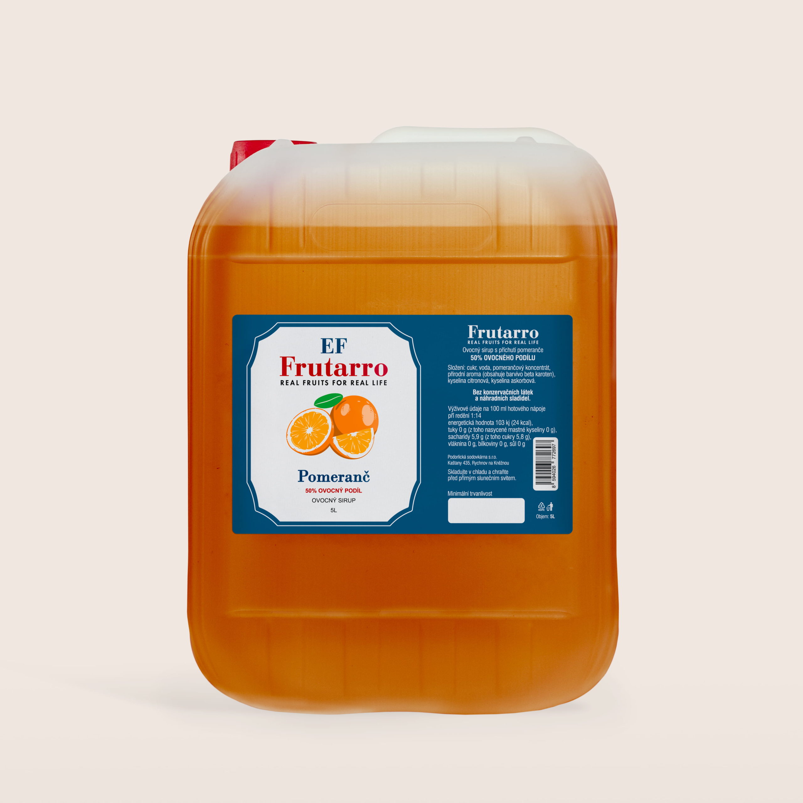 1 Frutaro kanystr pomeranc 5l Ovocná limonáda Rychnovská Dobromila s příchutí pomeranče