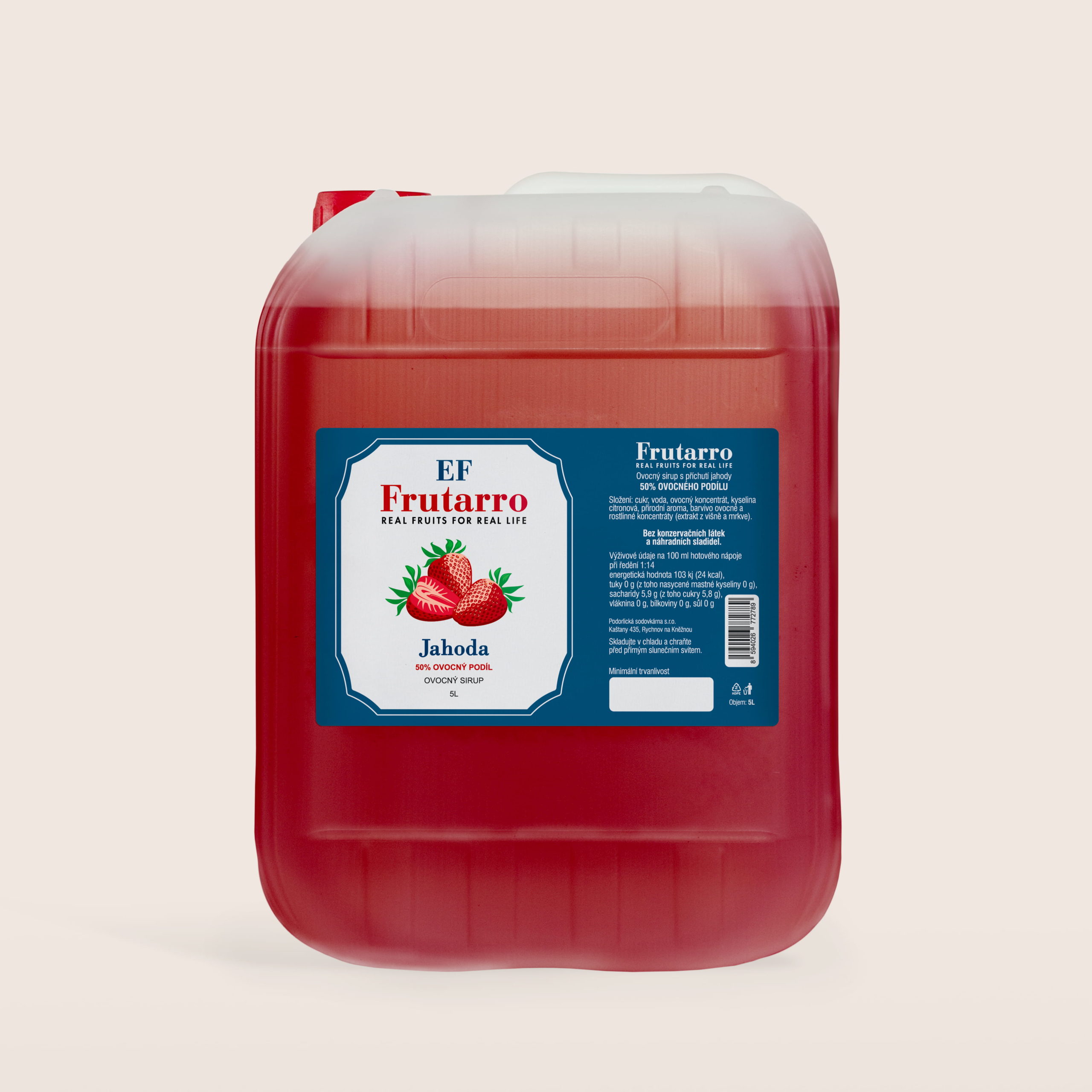 5 Frutaro kanystr jahoda 5l Ovocná limonáda Rychnovská Dobromila s příchutí pomeranče